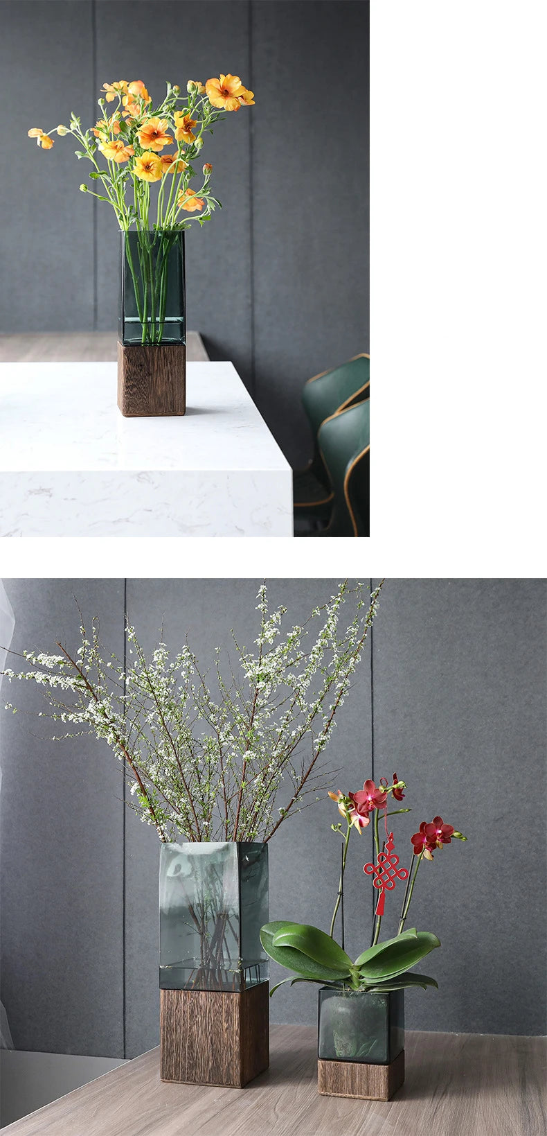 Nordic Wood & Glass Vase