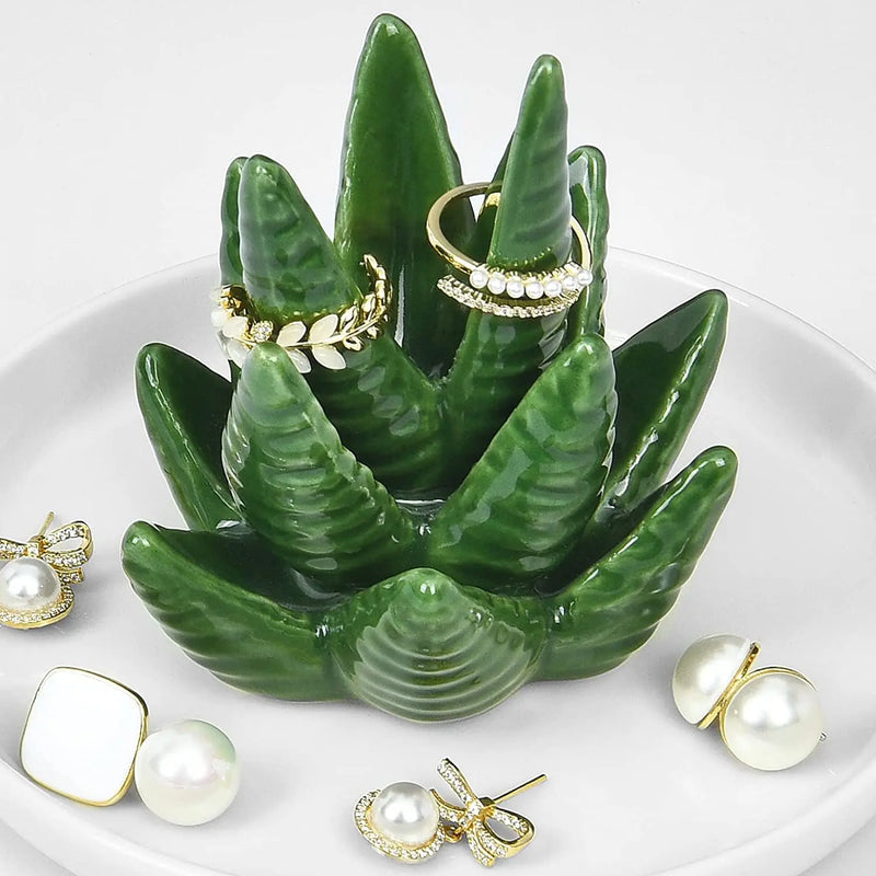 Aloe Ceramic Ring Stand & Tray