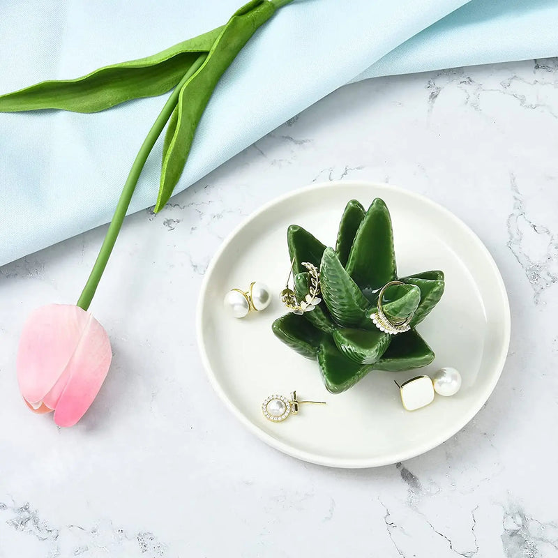 Aloe Ceramic Ring Stand & Tray