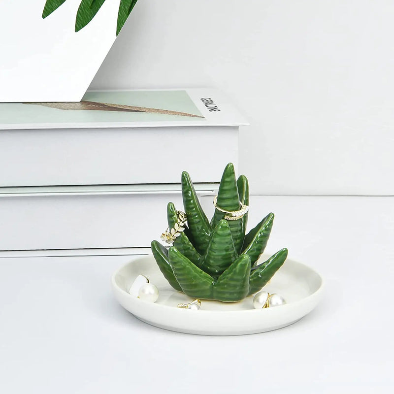Aloe Ceramic Ring Stand & Tray