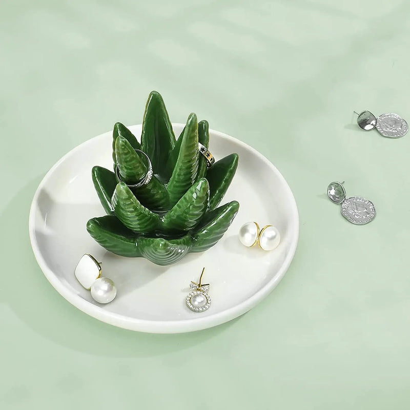 Aloe Ceramic Ring Stand & Tray