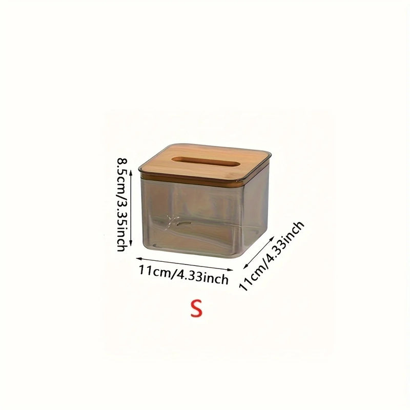 Clear Tissue Box with Bamboo Lid