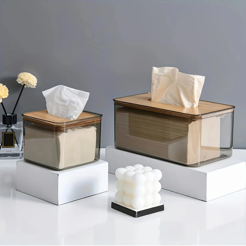 Clear Tissue Box with Bamboo Lid