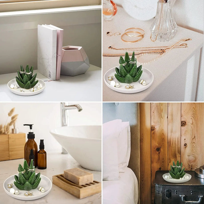 Aloe Ceramic Ring Stand & Tray