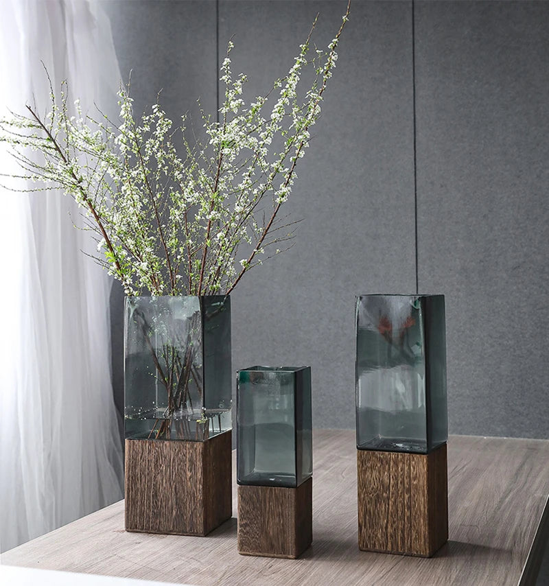 Nordic Wood & Glass Vase