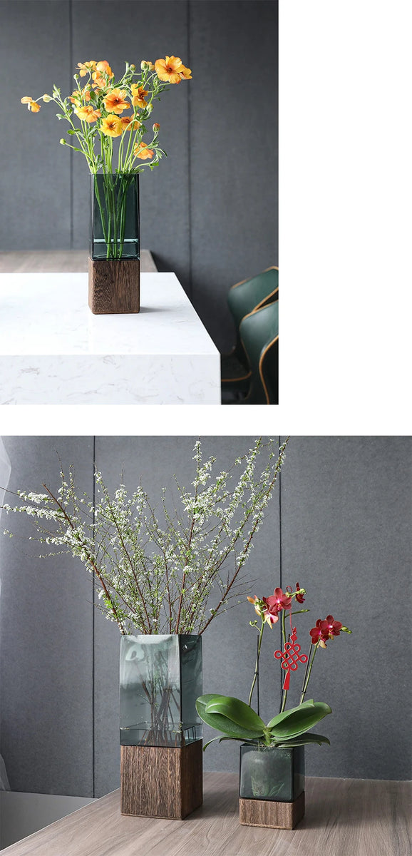 Nordic Wood & Glass Vase
