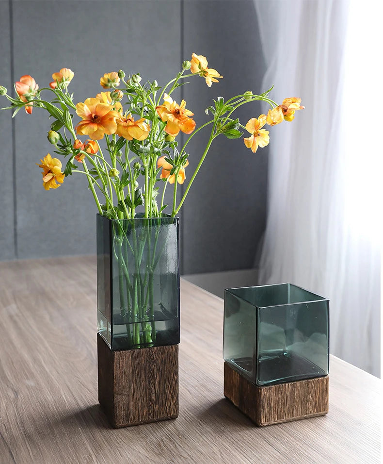 Nordic Wood & Glass Vase