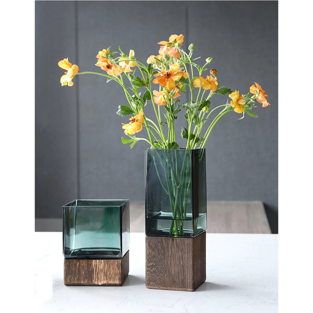 Nordic Wood & Glass Vase