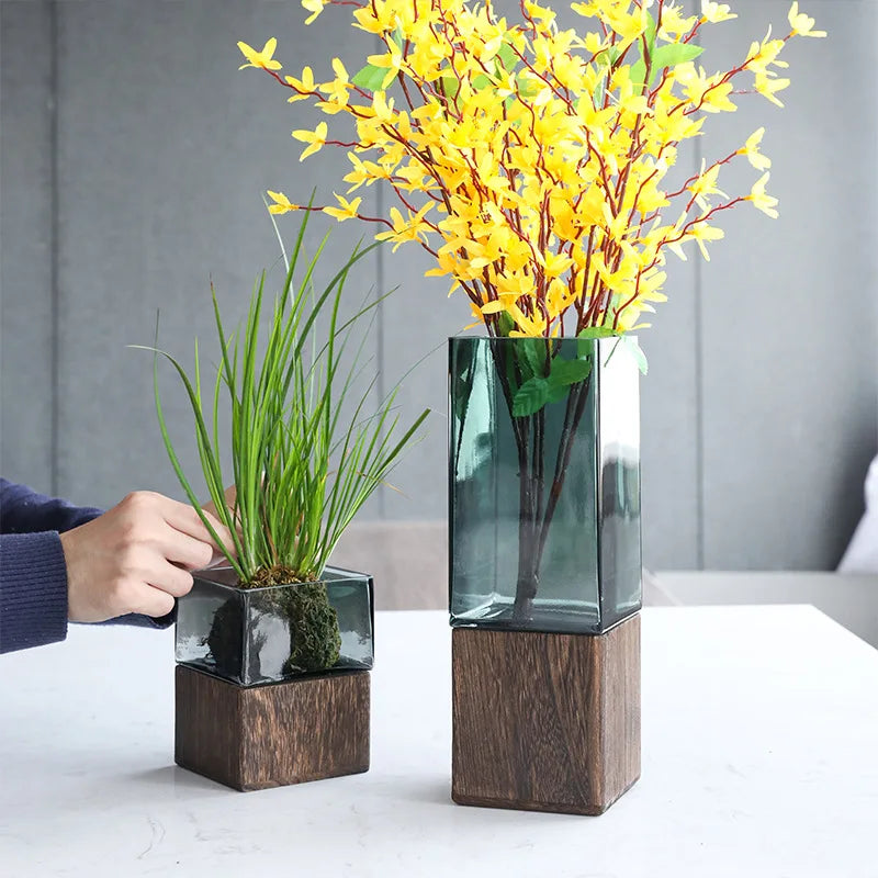 Nordic Wood & Glass Vase