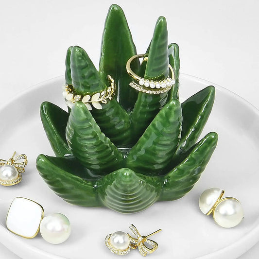 Aloe Ceramic Ring Stand & Tray