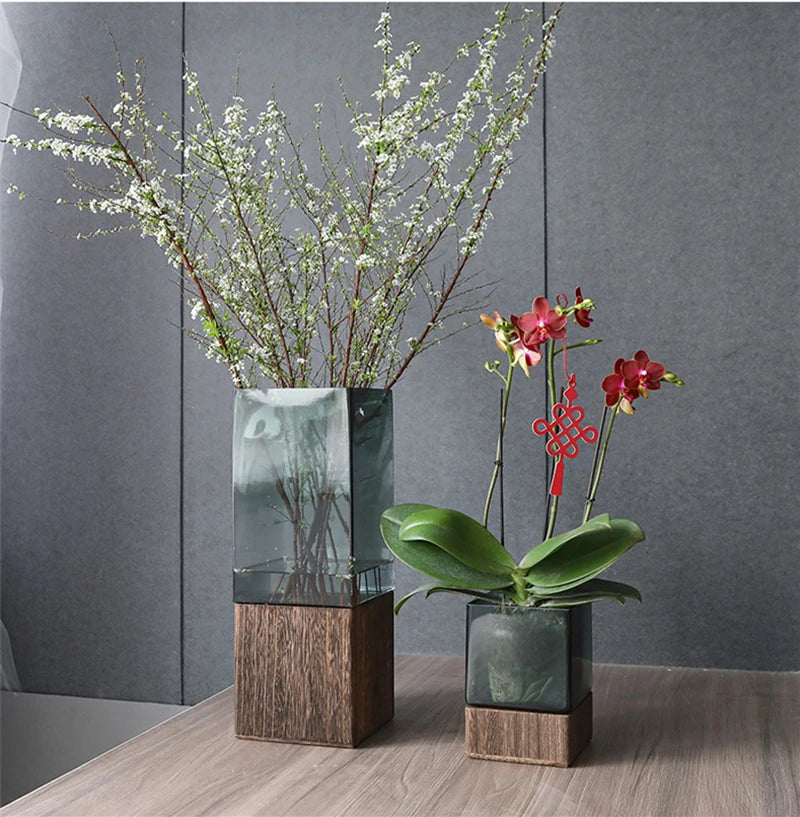 Nordic Wood & Glass Vase