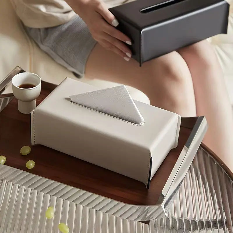 Woven Leather Tissue Box