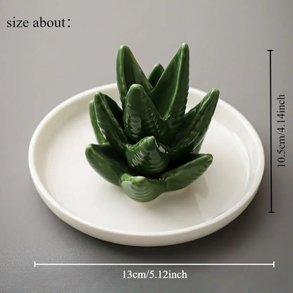 Aloe Ceramic Ring Stand & Tray
