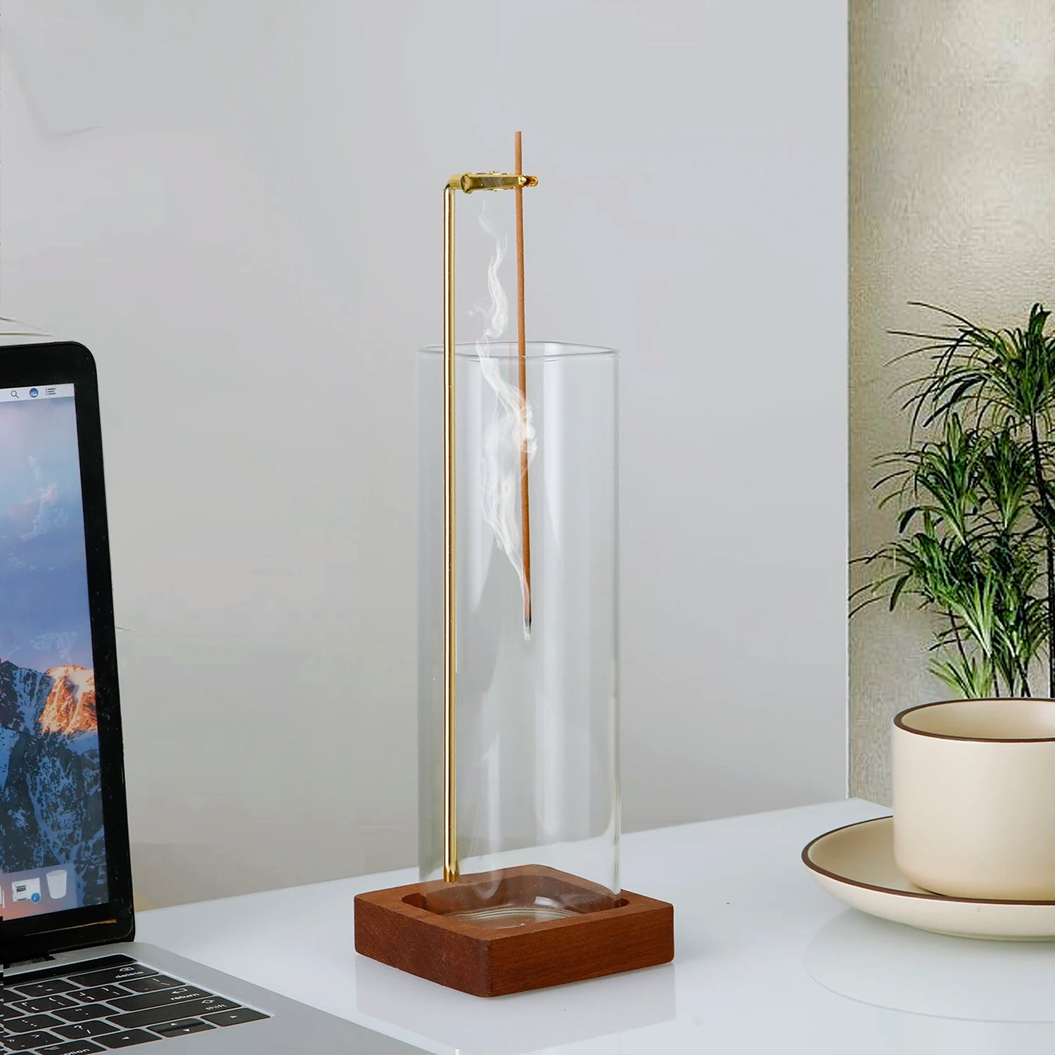 Wood Incense Holder with Glass Catcher