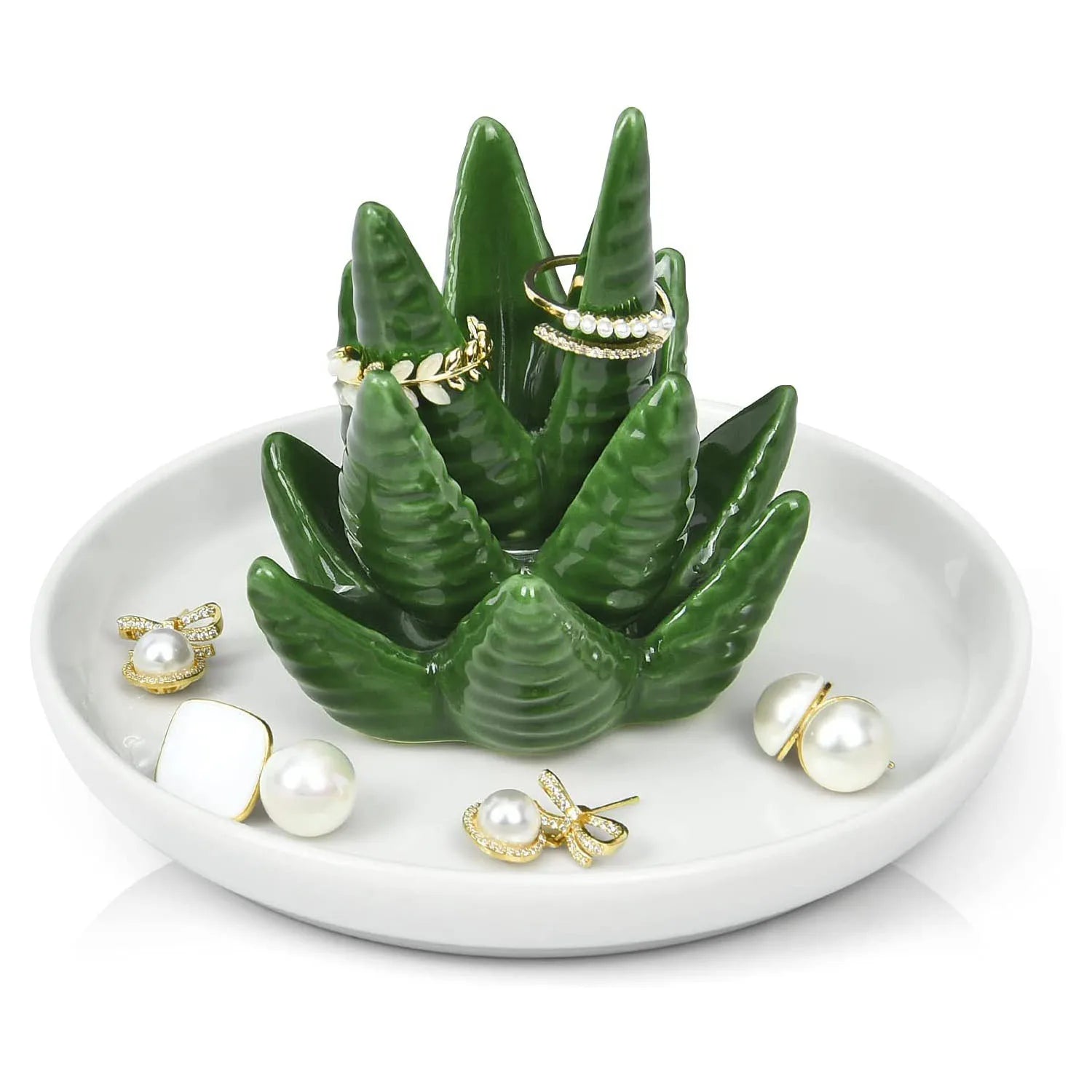 Aloe Ceramic Ring Stand & Tray