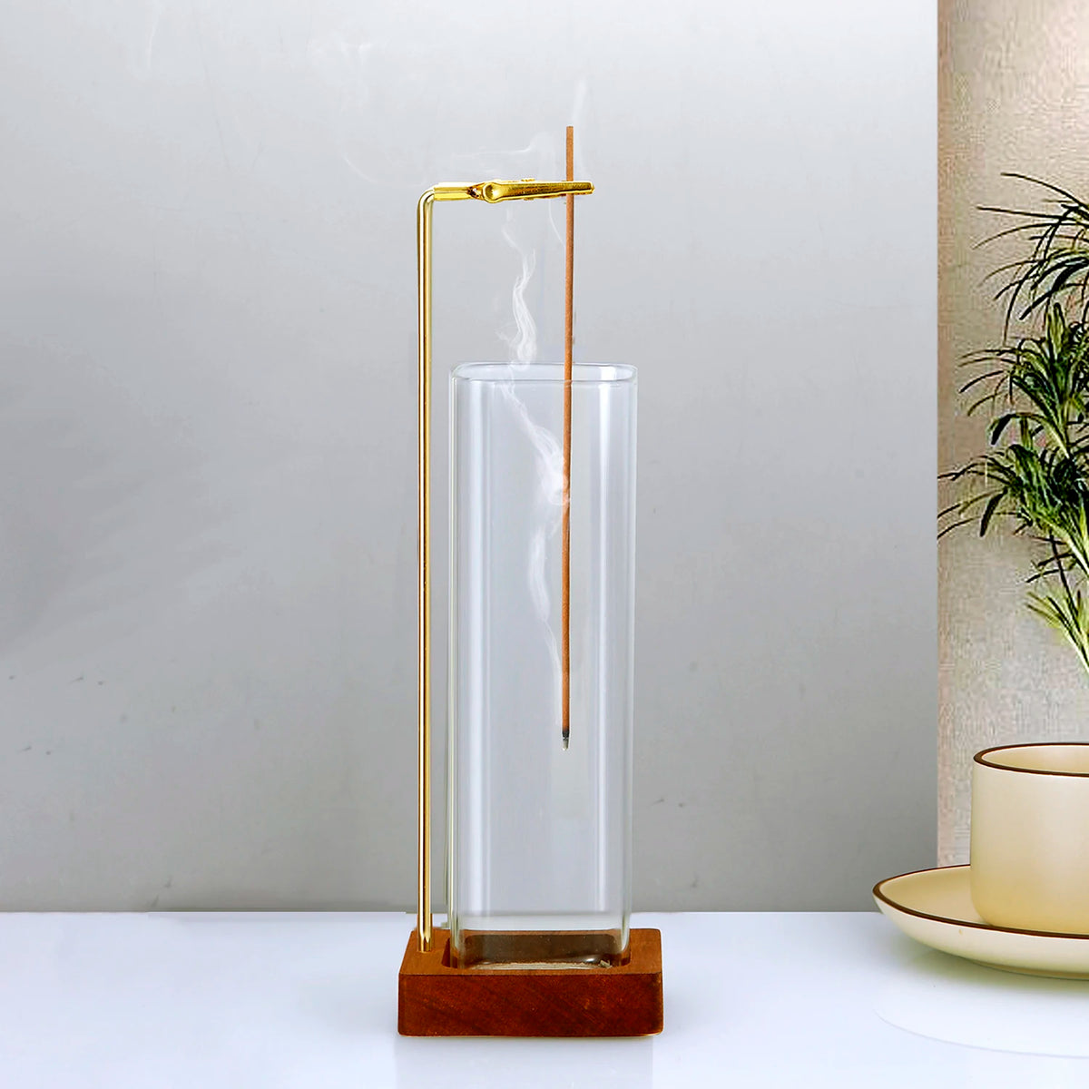 Wood Incense Holder with Glass Catcher