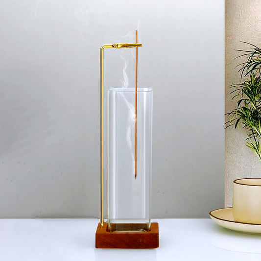 Wood Incense Holder with Glass Catcher