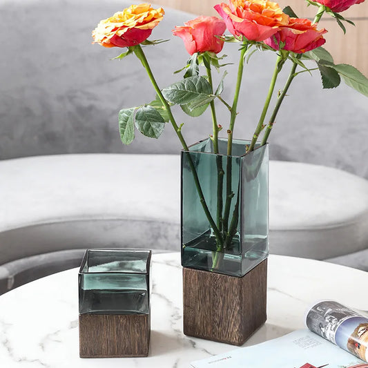 Nordic Wood & Glass Vase