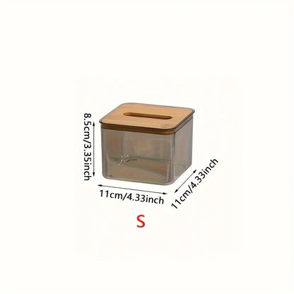 Clear Tissue Box with Bamboo Lid