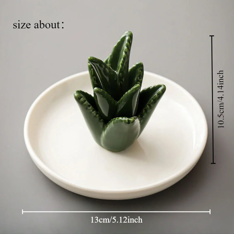 Aloe Ceramic Ring Stand & Tray