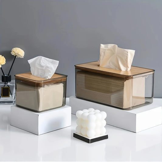 Clear Tissue Box with Bamboo Lid