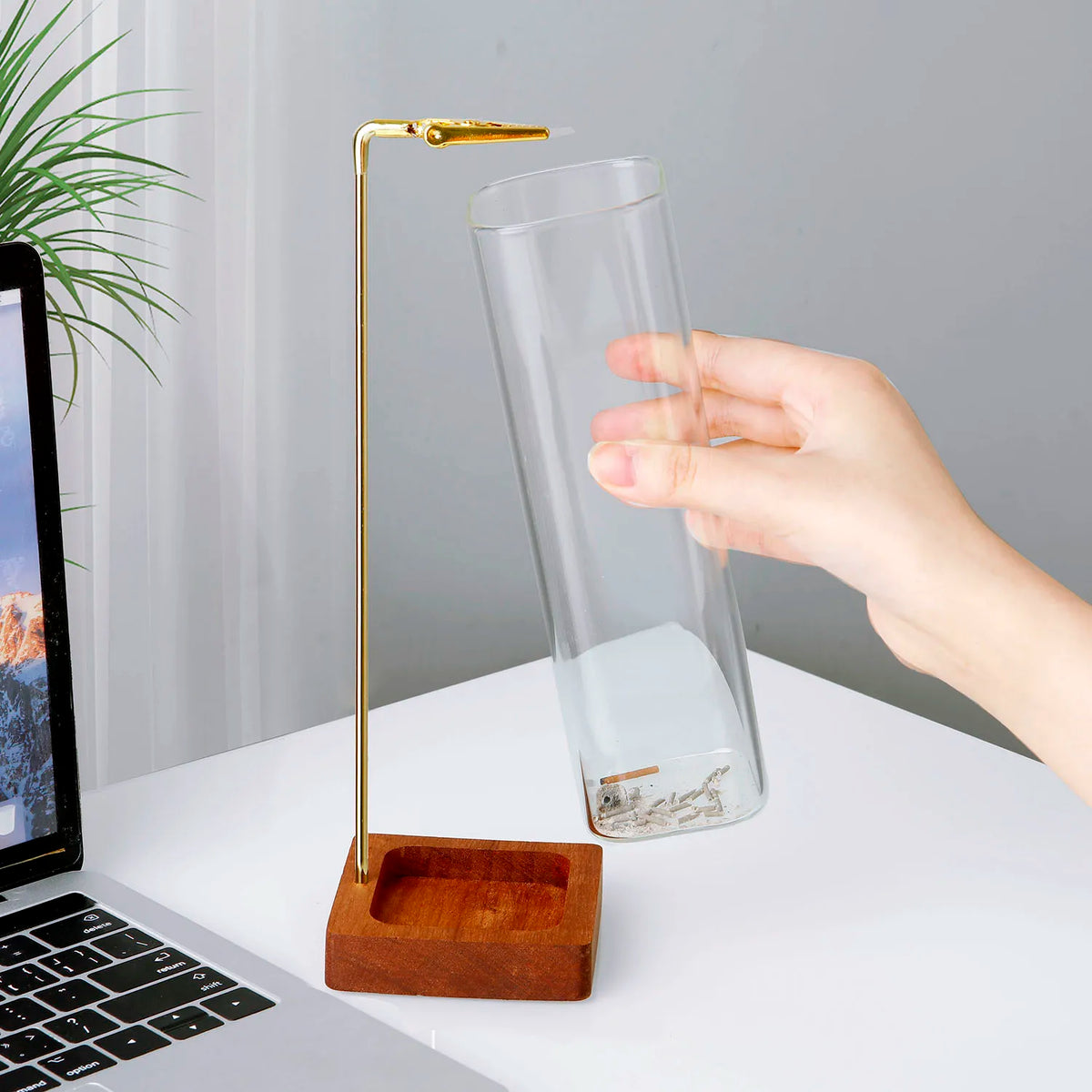 Wood Incense Holder with Glass Catcher